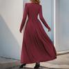European & American Style Pleated Long Dress with Lace Slit for Spring