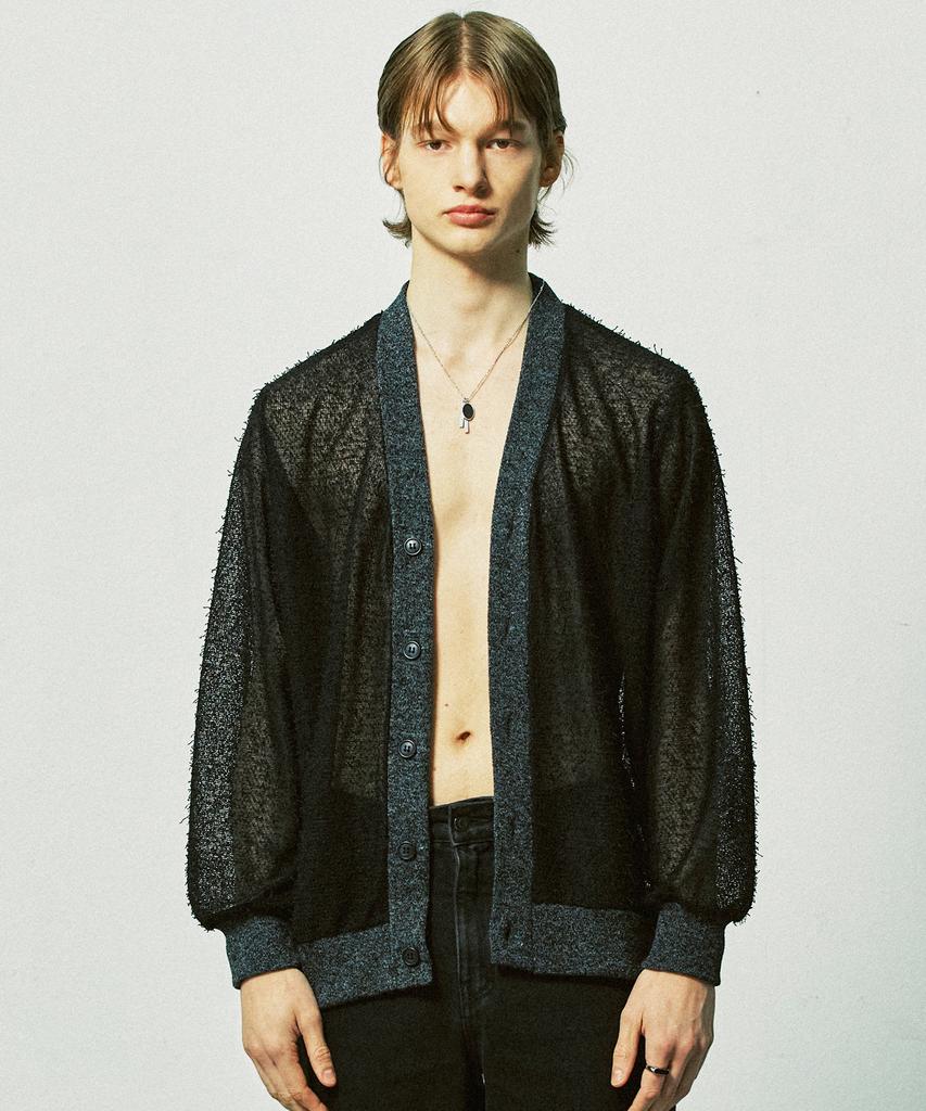 Ssy Grunge Fishernet Knit Cardigan Black