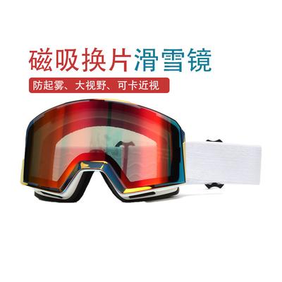 Magnetic Ski Goggles for Outdoor Cycling, Large Cylindrical Lenses, Compatible with Prescription Glasses, Double-layer Anti-fog
