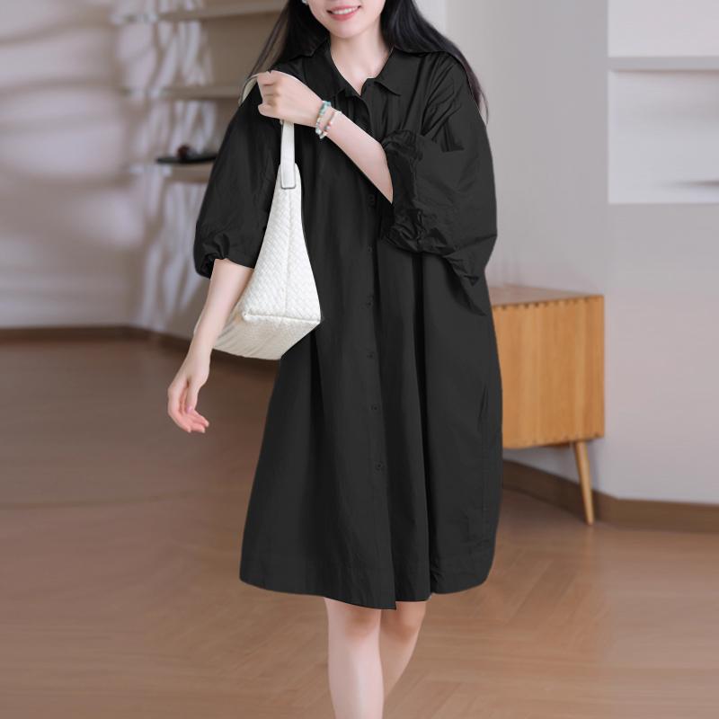 ZANZEA Women Casual Turn Down Collar Summer 3/4 Sleeve Dress