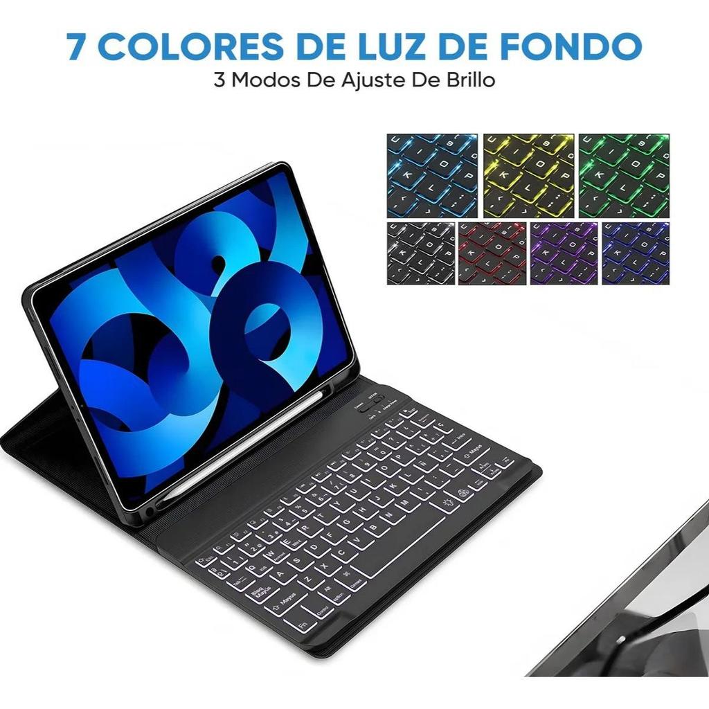 Compatible Backlit Bluetooth Keyboard Case with Pen Slot for iPad 10th Gen - Spanish Layout & 11th Stand Shell