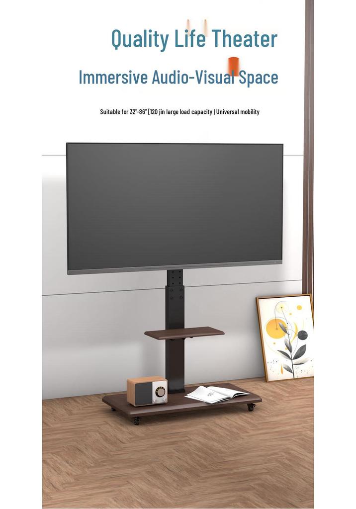 Universal Movable TV Floor Stand with Shelf and Wheels for 50-65 Inch TVs