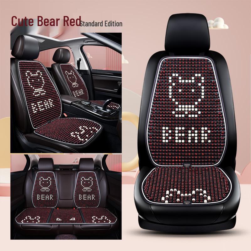 Cartoon Bear Wooden Bead Car & Office Cushion Set - 3-Piece, All-Season