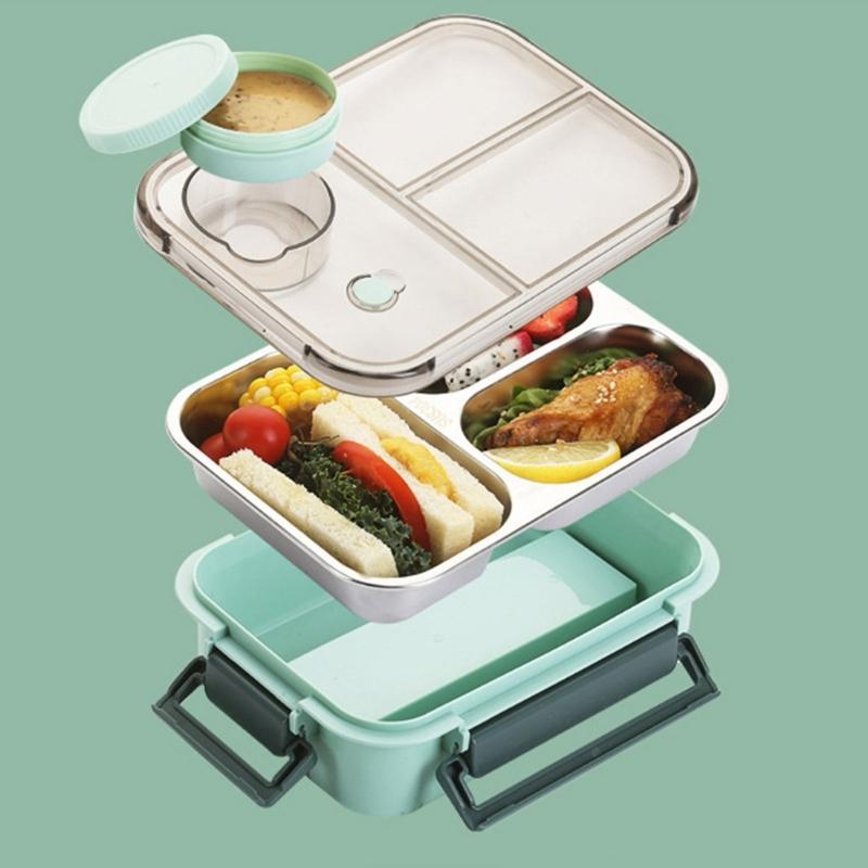 304 Stainless Steel Food Storage Container with Dividers Meal Box Portable Lunch Box for Office and Outdoor Use