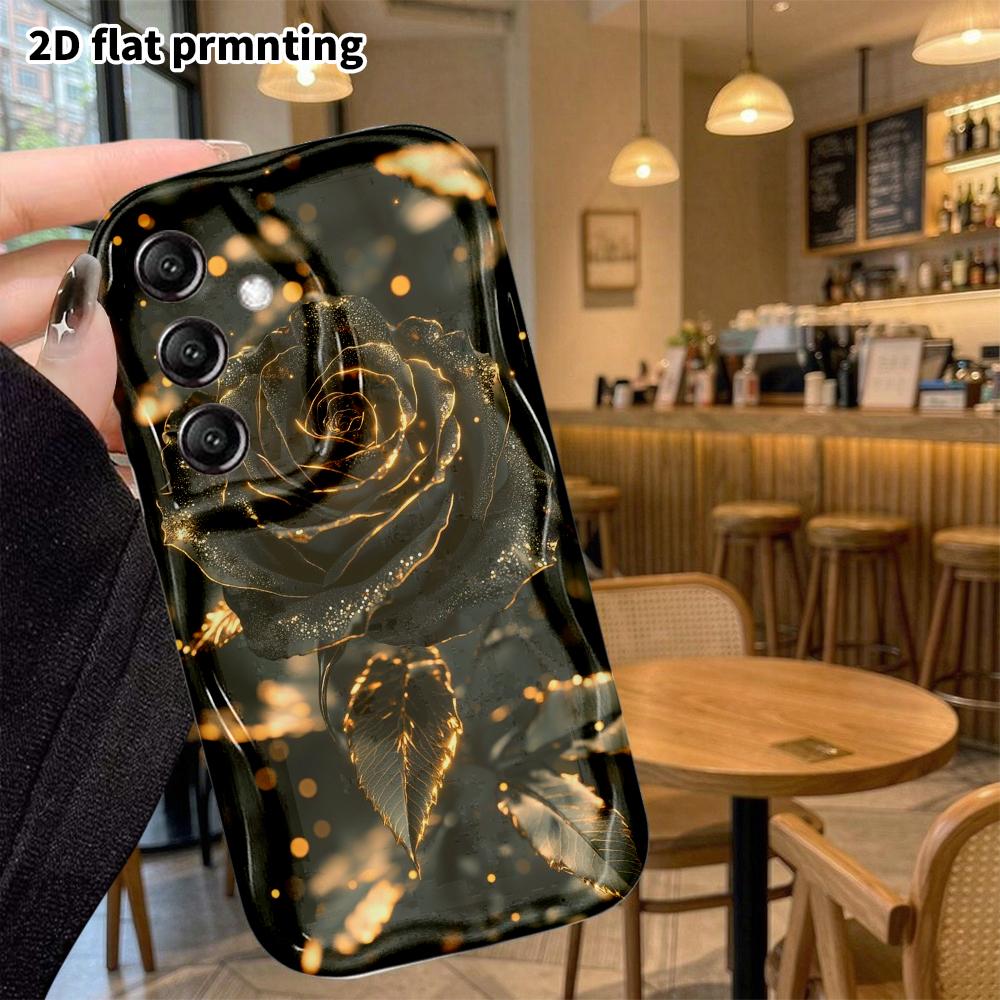 Phone Case: 2D Flat Samsung Galaxy A34 A35 S20 S22 S21 FE Plus Ultra Protective Case, Gilded Black Rose, Christmas and Halloween Holiday Gift