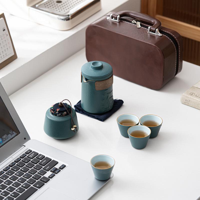 Light Luxury Travel Kung Fu Tea Set Small Set Portable Outdoor Tea Portable Express Cup One Pot Three Cups Gift Box
