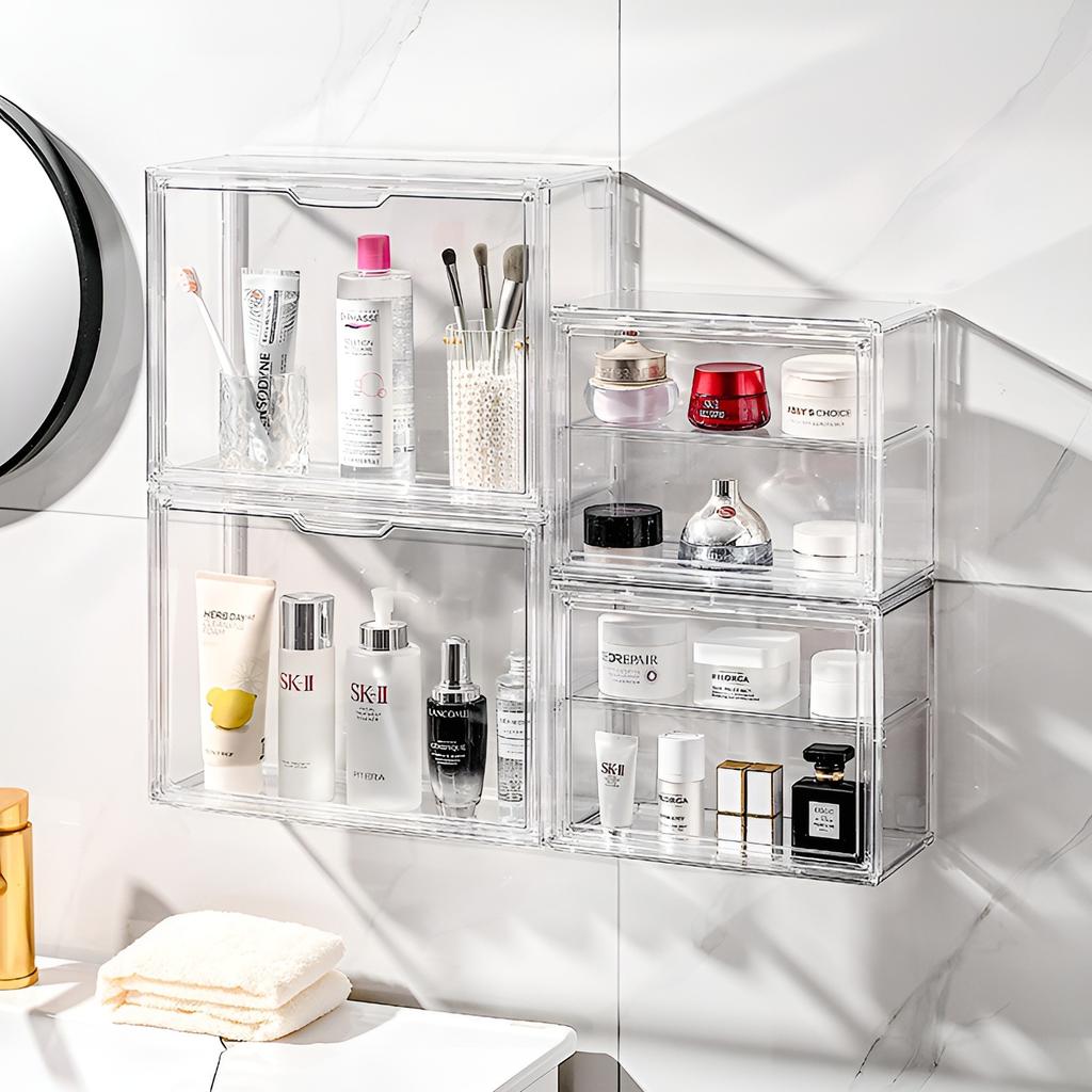 Clear Storage Case, Dustproof Wall Storage Box, Cosmetic Skincare Containers, Cosmetic Display Cases, Layered Makeup Organizer
