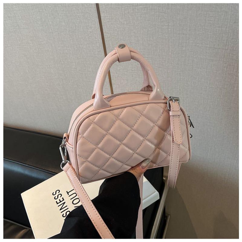 

Новая сумка-боулинг, простая женская сумка премиум-класса с ромбовидным узором, текстурированная универсальная сумка-мессенджер розовый