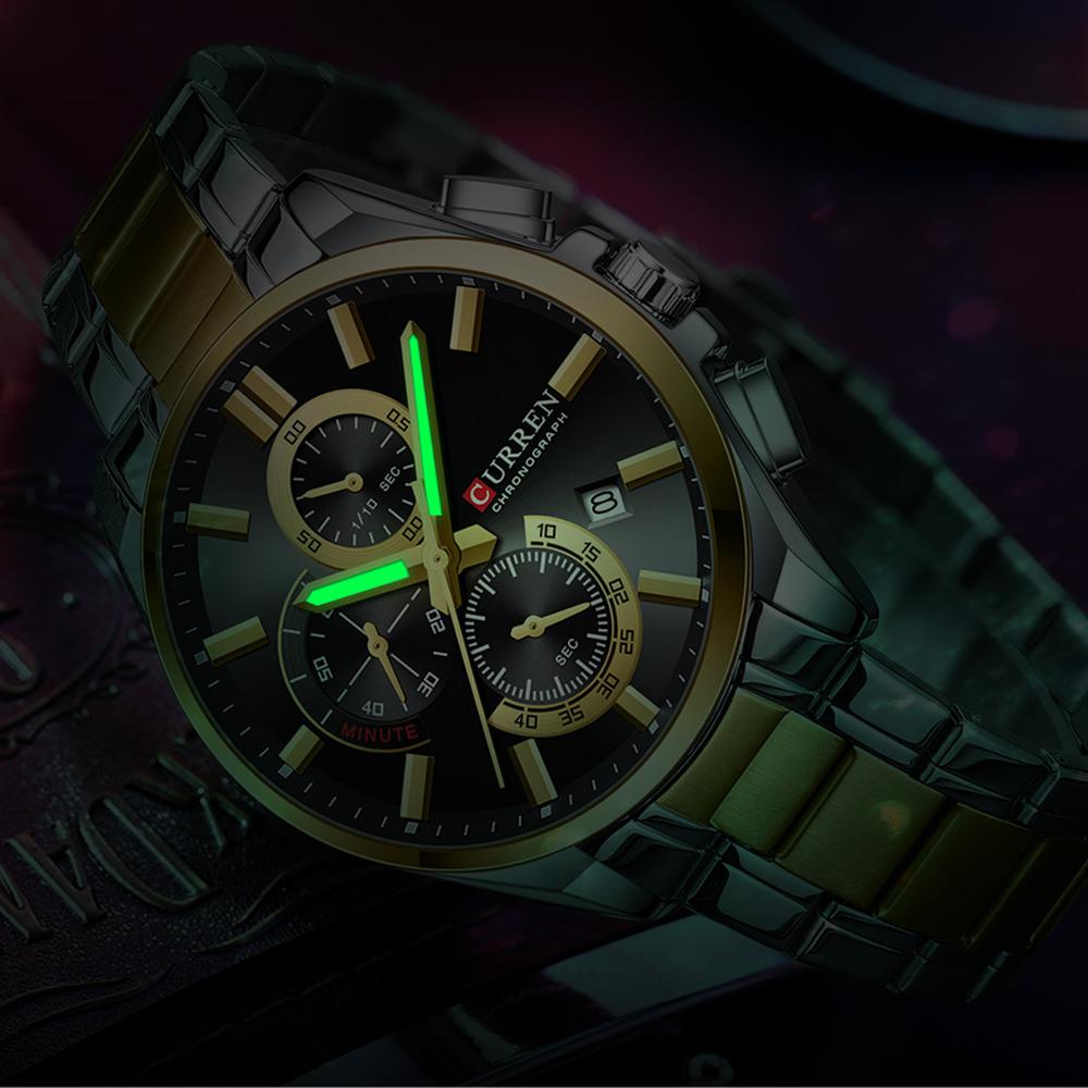 CURREN NEW Quartz Watches for Men Casual Style Multifunction Stainless Steel Band Wristwatch with Auto Date Waterproof Luminous
