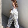 Korea 2 Piece Sets Females Outifits Summer Clothes Floral V-Neck Spaghetti Strap Camisole and Drawstring Elastic Waist Pants
