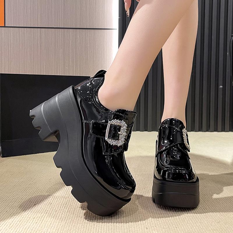 Fashion Women's Fashion Thick Heel Shoes Spring New Square Head Deep Mouth Water Drill Buckle Thick Sole Non-slip Low-top Shoes