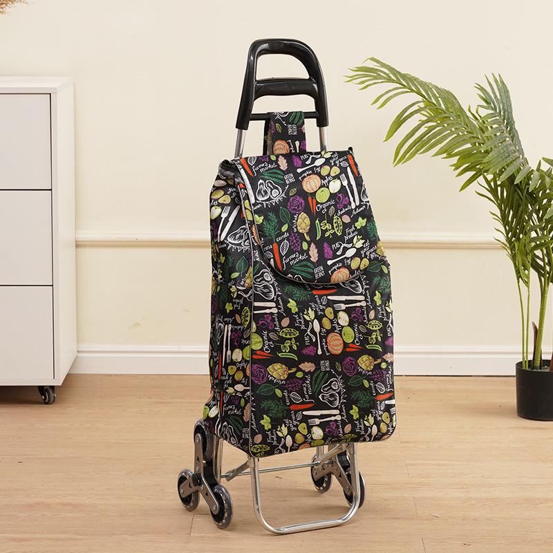 Portable Folding Trolley Cart for Seniors - Floral Pattern, Large Capacity for Grocery Shopping and Home Use