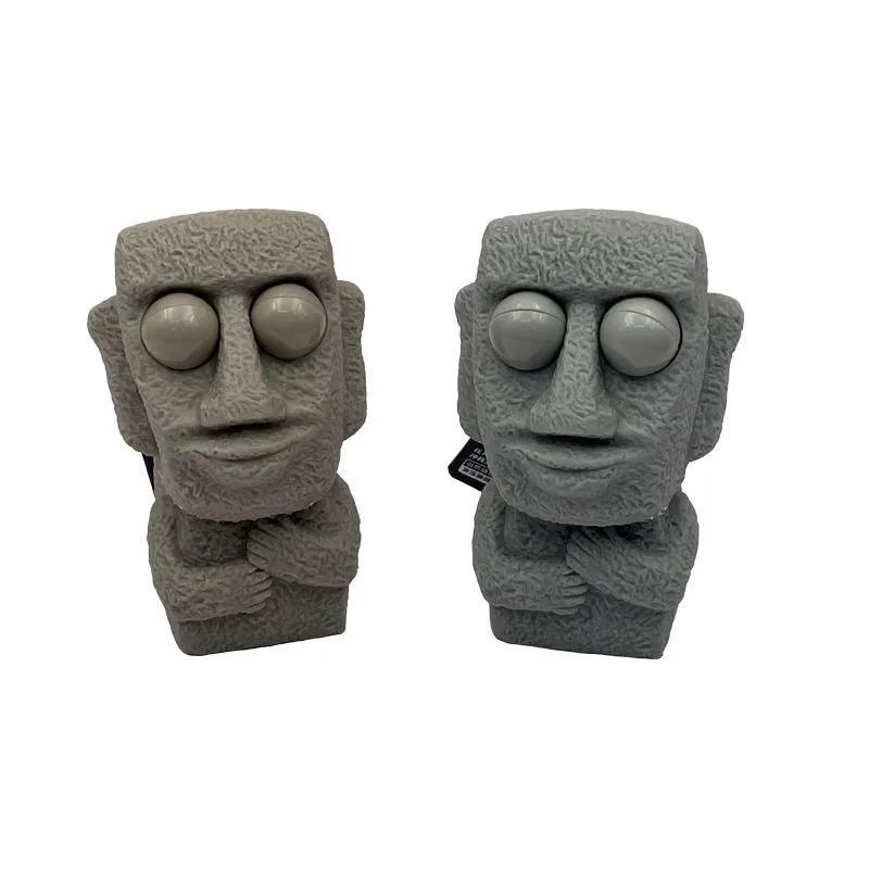 Creative Squeeze Stone Man Stress  Soft Rebound Moai Statue Funny Eyes Expression Relaxing Gift For Children Adults