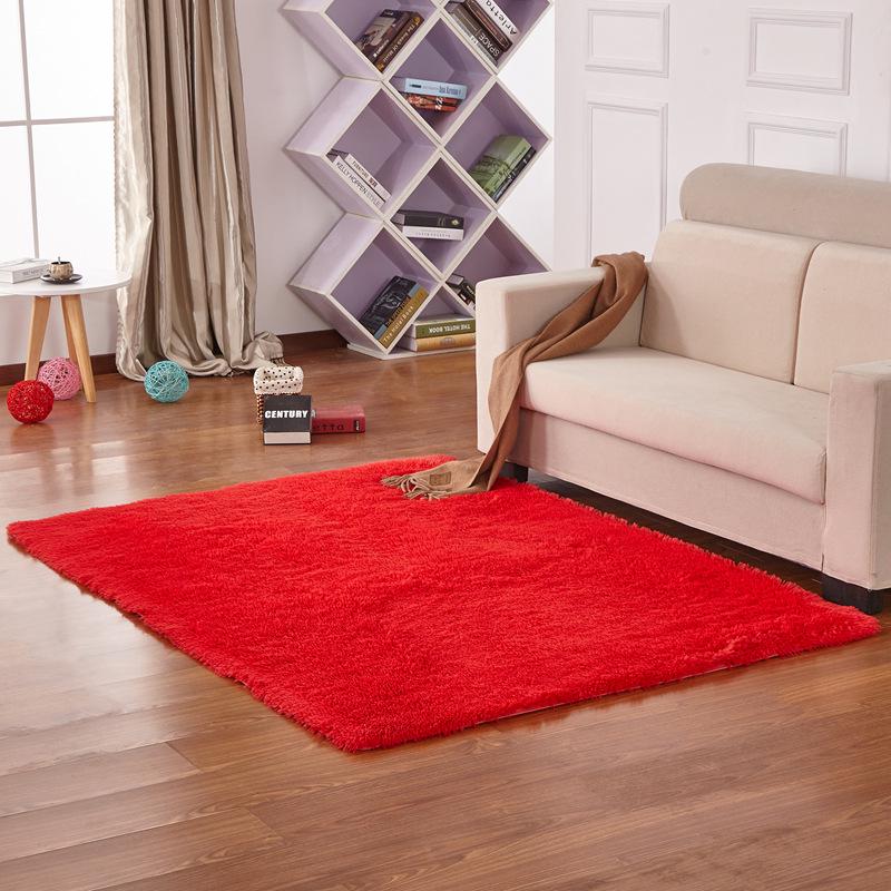 Simple Solid Color Silk Plush Tie-dye Long-haired Tea Mat Living Room Bedroom Balcony Household Carpet Floor Mat