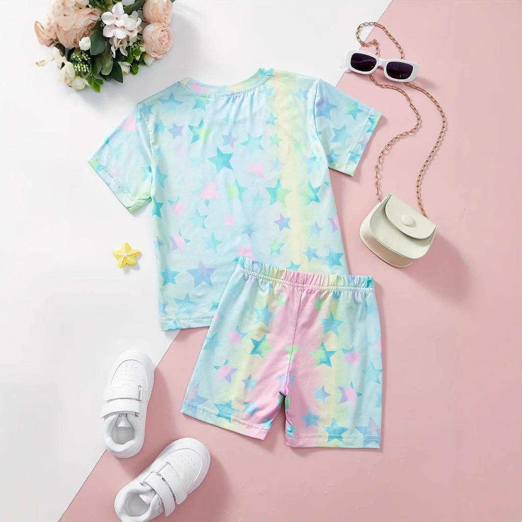 Girls' Star Printed Short-sleeved Sports Suit Summer Children's Fashion Casual Suit