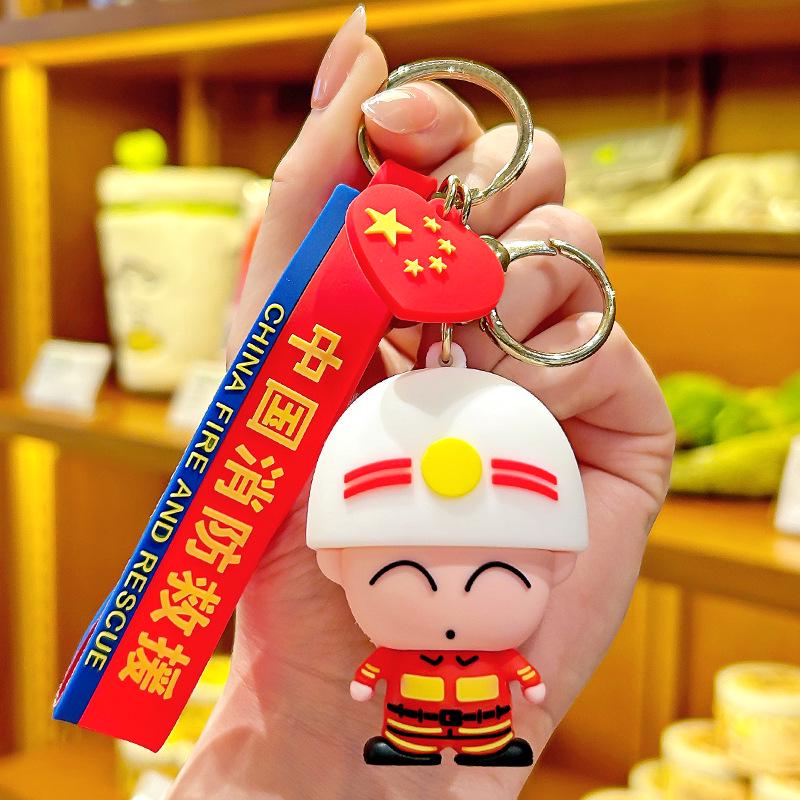 Blue Firefighter Keychain - Cute Fire Safety Festival Commemorative Gift
