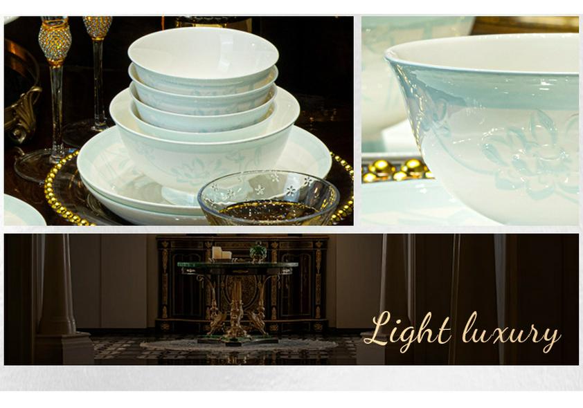 Tangshan Bone China Tableware Set: Underglaze Rice Bowls, Plates, Noodle & Soup Bowls, Chopsticks Combination.