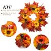 Decorative Door Hanger Fall Sunflower Maple Leaf Wreath with Pumpkin Pinecone, Thanksgiving Harvest Artificial Wreath, Indoor Outdoor Autumn Decor for