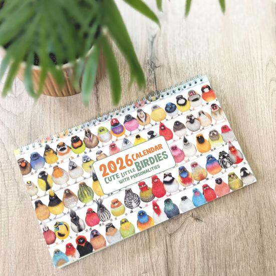 Cute Little Birdies Wall Calendar 2026 Illustrated Monthly Art Calendar Home Office Decor with Large Grids