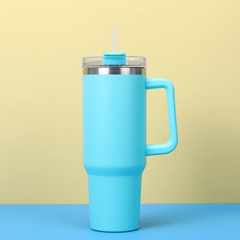 Large Capacity Insulated Stainless Steel Car Cup with Handle and Straw - Double Layer for Cold Retention (Ice Buster)