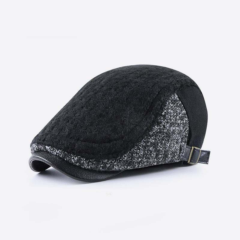 Men's Knitted Patchwork Newsboy Hat Warm Beret Cabbie Ivy Cap Adjustable Buckle Gatsby Style Casual Fashion Accessory