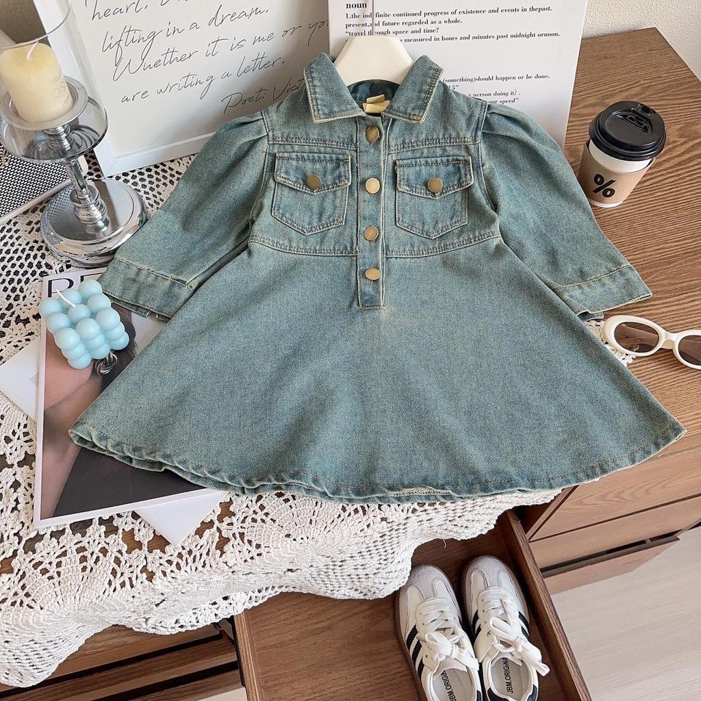 Girls' Casual Denim Dress with Lapel - New Spring & Autumn Fashion AQA025