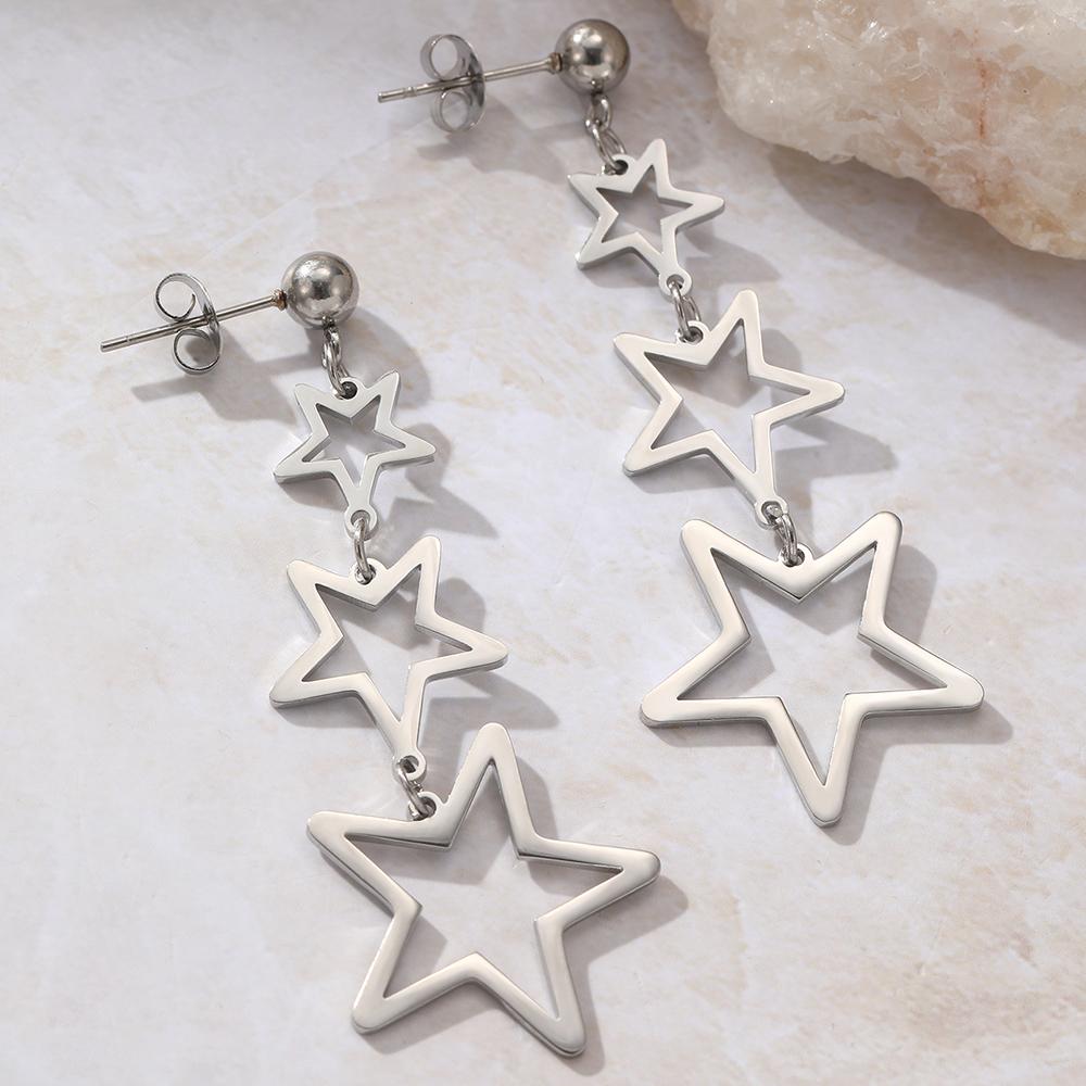 Stainless Steel Earrings Korean Fashion Hollow Stars Dangle Personality Design Earrings For Women Zircon Banquet Fine Gifts New