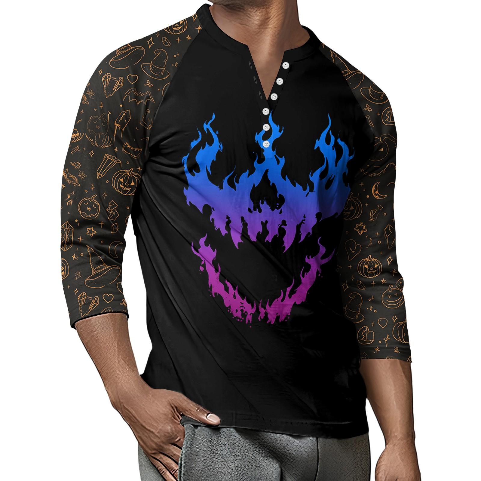 

Мужской контрастный топ реглан на пуговицах с рукавом 3/4 XXL