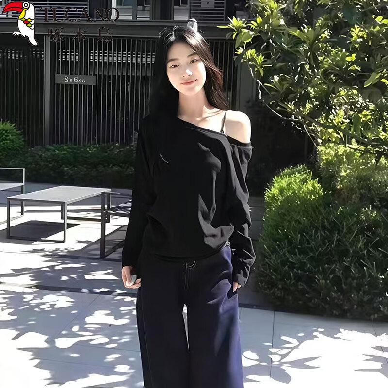 

Women s Slanted Shoulder Long Sleeve T-Shirt M