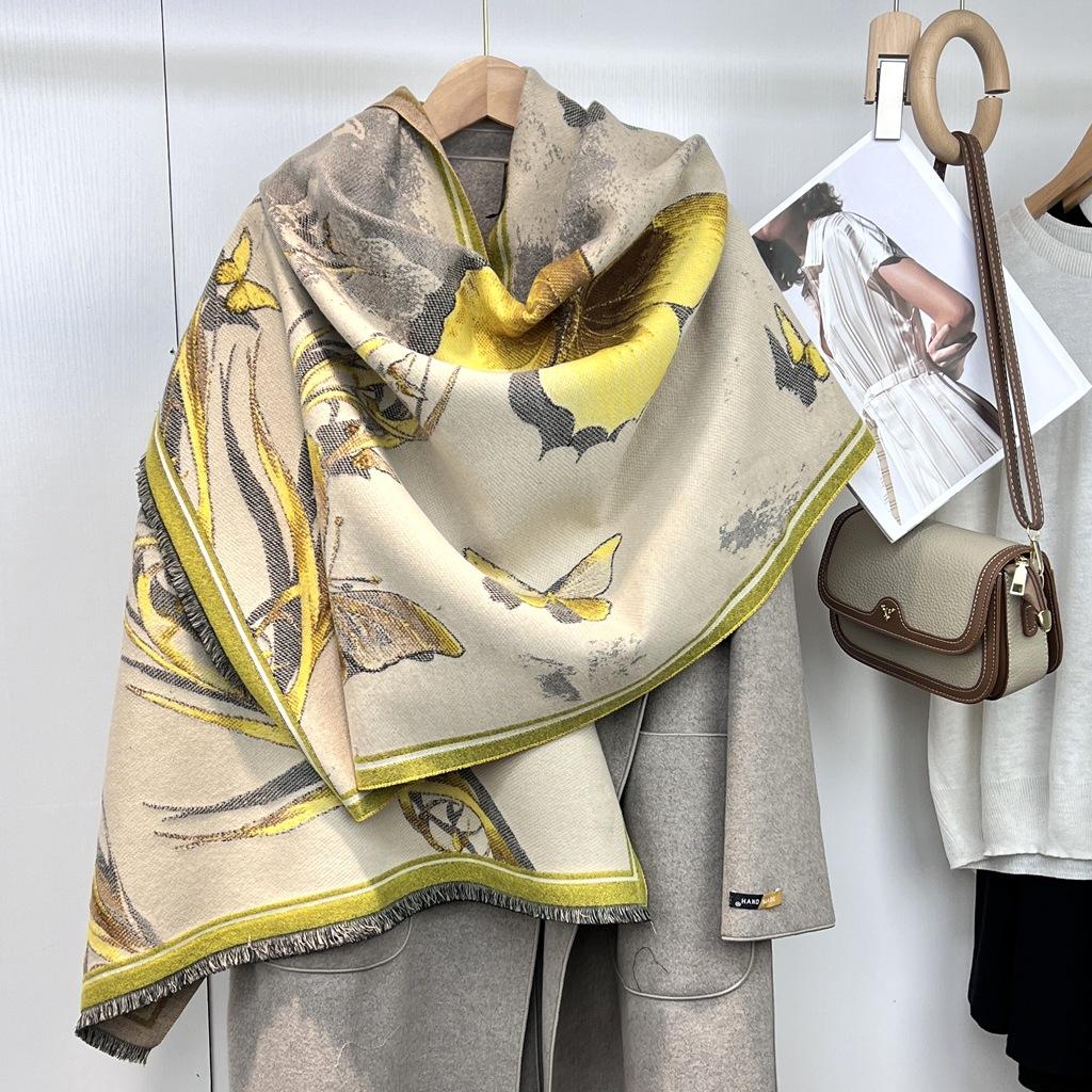 Autumn and winter national style plants and flowers new landscape painting elegant women imitation cashmere warm scarf fashion retro shawl