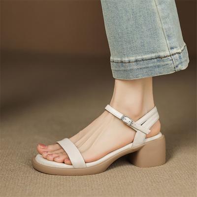 Fashion New Summer Sandals Split Leather Women Shoes Round Toe Sandals for Women Fashion Chunky Heel Sandals High Heels Gladiator Shoes