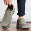 Men Khaki Canvas Shoes Slip On Driving Shoes Casual Blue Wide Head Cloth Shoes for Farther Plus Size Lightweight