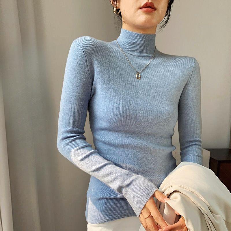 Women's Knitted Jumper Autumn Winter Half-high Neck SlimLong-sleeved Pullover Sweater Women's Knitted Bottoming Shirt
