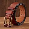 3,8 cm breiter Vintage-Herrengürtel Rindsleder Echtleder Gürtel Kupfer Doppelnadelschnalle Handgefertigter Jeansgürtel Mode Männliches Band
