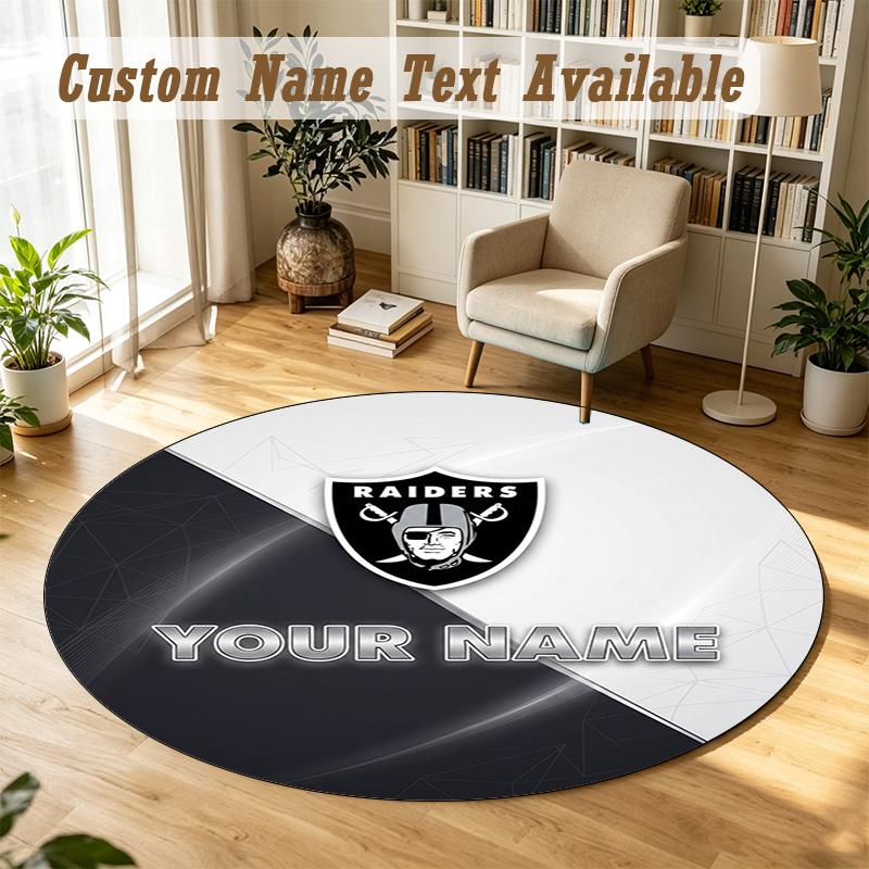 Round Rug Custom NameLas Vegas Raiders Pattern Non Slip Carpet Home Floor Decor
