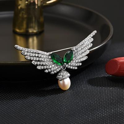 Fashionable Women S Light Luxury Design Wing Vintage Brooch With Micro Inlay Of Zircon Simulated Pearl Suit Accessory Pins