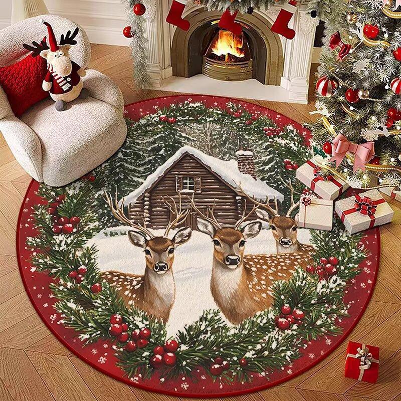 

Круглый коврик Санты, подходящий для гостиной, спальни, прихожей, украшения дома, идеальное рождественское украшение, коврик для спальни, декоративный коврик 120*120CM
