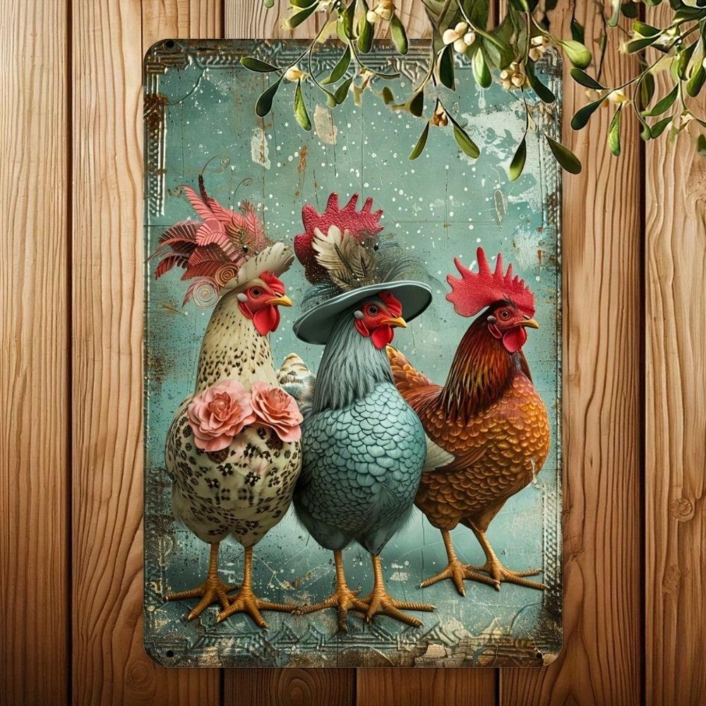 

Vintage Metal Wall Art Chicken Retro Sign Home Pub Decor 20x30