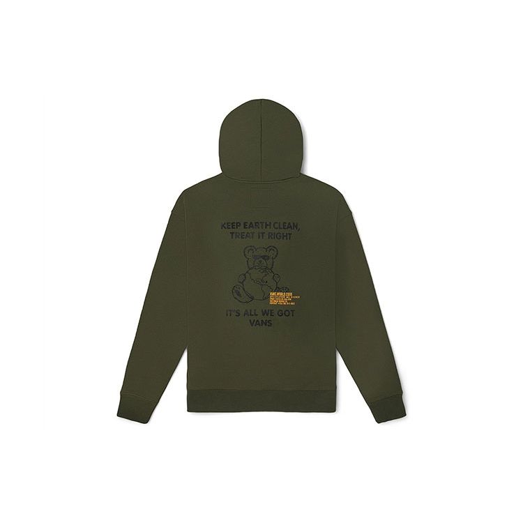 Vans Bear Alphabet Print Casual Hoodie Men Tops Green VN0A54O3KCZ