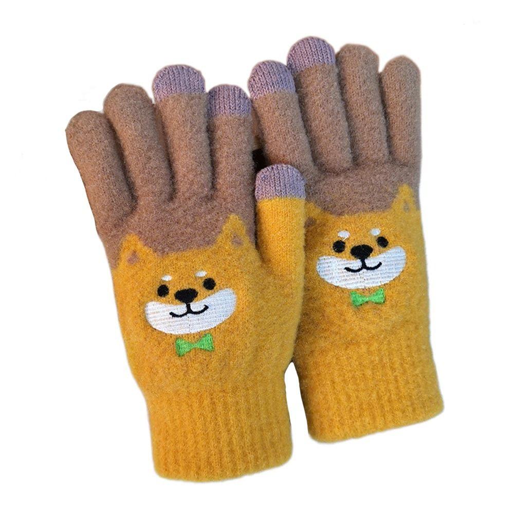 Cartoon Hunde Winterhandschuhe Verdicken Fleece Weiche Strickhandschuhe Touchscreen Finger-Trennende Elastische Strickhandschuhe Outdoor-Bekleidung