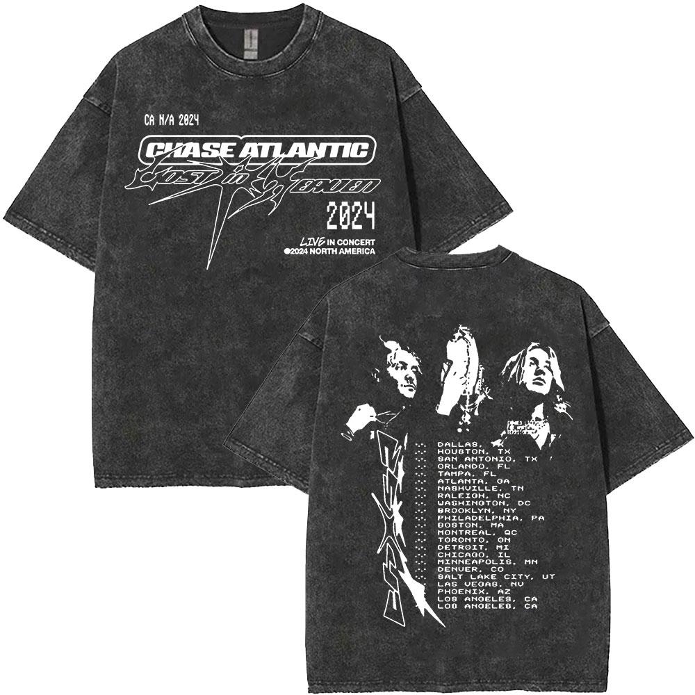 Chase Atlantic Ztraceni v Evropě a UK Turné 2025 Album Vintage Praná Pánská Hip Hop Gotická Trička Streetwear s Krátkým Rukávem