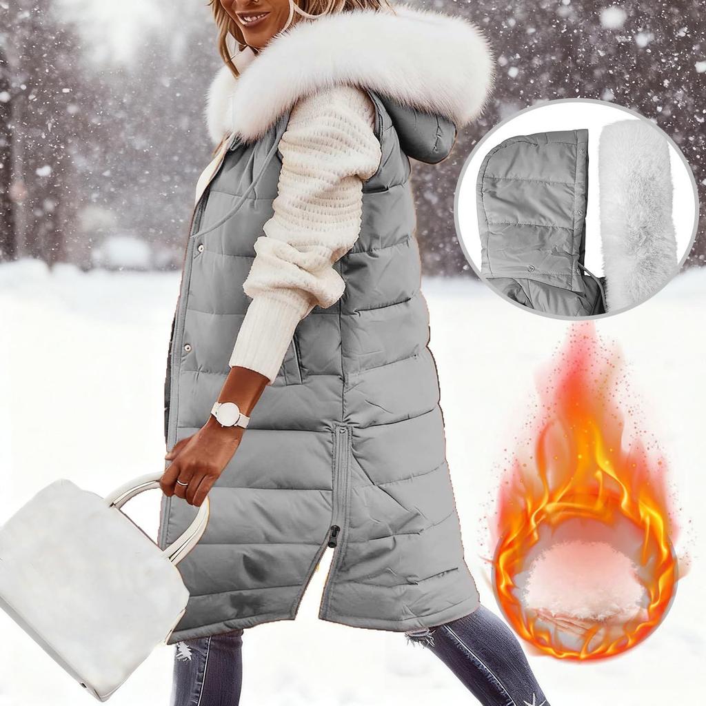 מעיל פוך ארוך לנשים עם קפוצ'ון