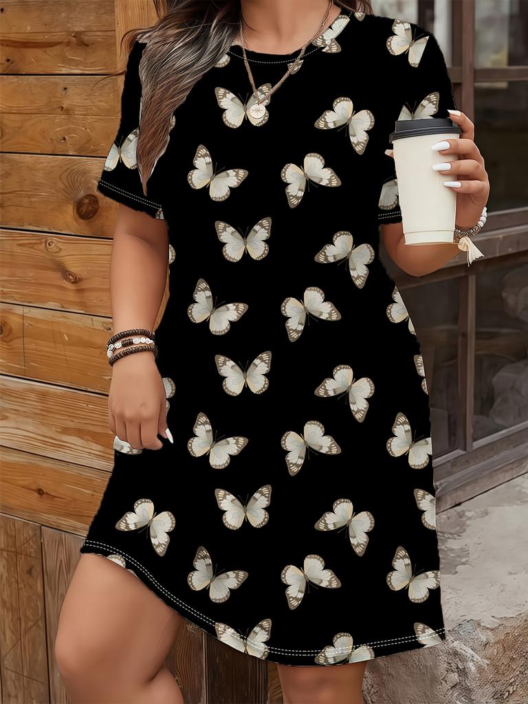 Versatile Loose Print Women's Fashion Casual Crew Neck Casual Dresses