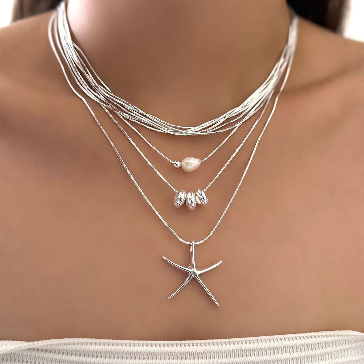 

Starfish multi-layer necklace wholesale European and American cool jewelry women s versatile retro niche necklace neck chain accessories