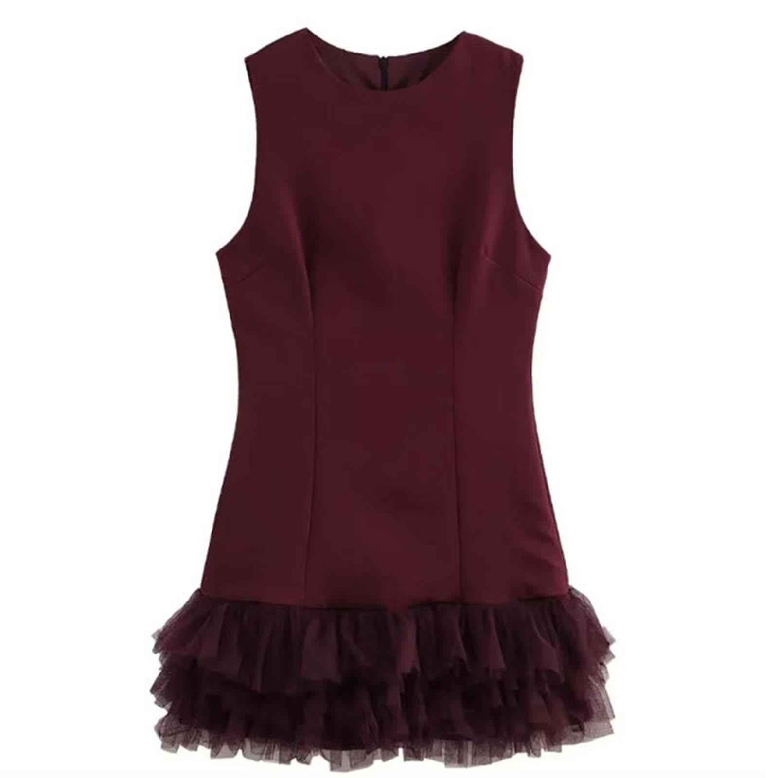 

Женские летние платья, свободные сарафаны без рукавов с U-образным вырезом и карманами XS винный