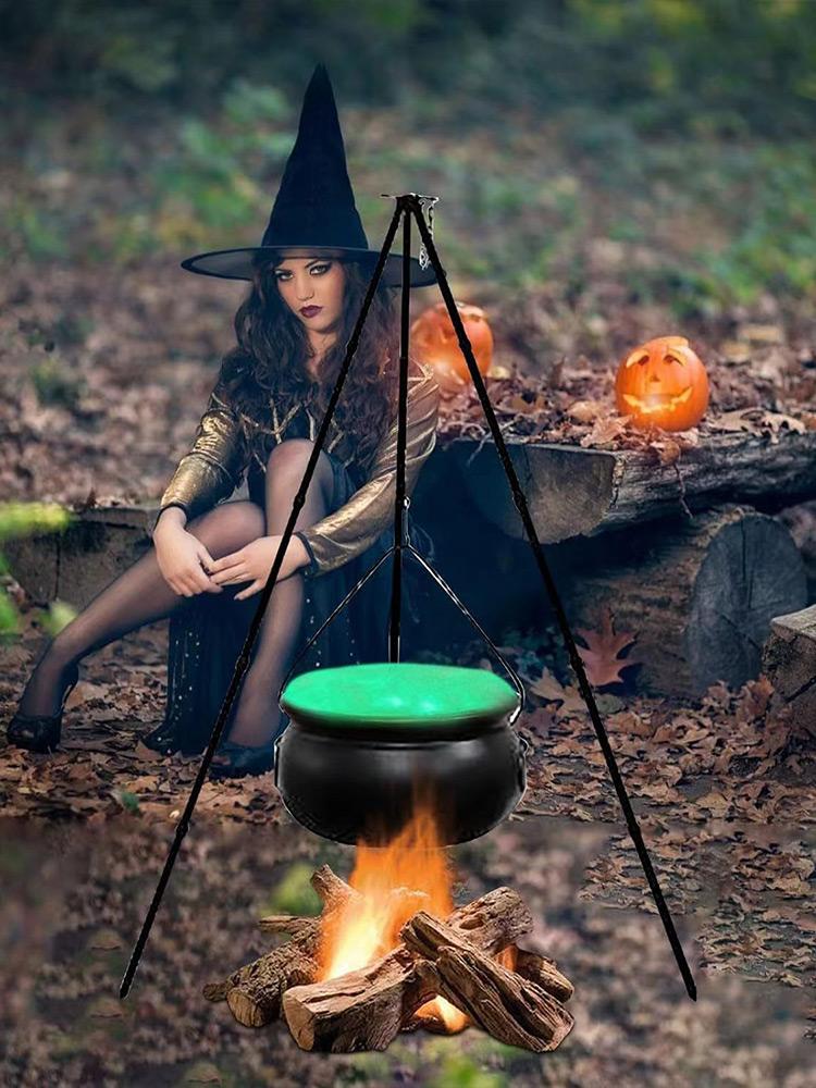 Halloween Party Large Witches Cauldron On Tripod with Lights,Plastic Bowl Hocus Pocus Candy Bucket Decor for Home Porch Outside