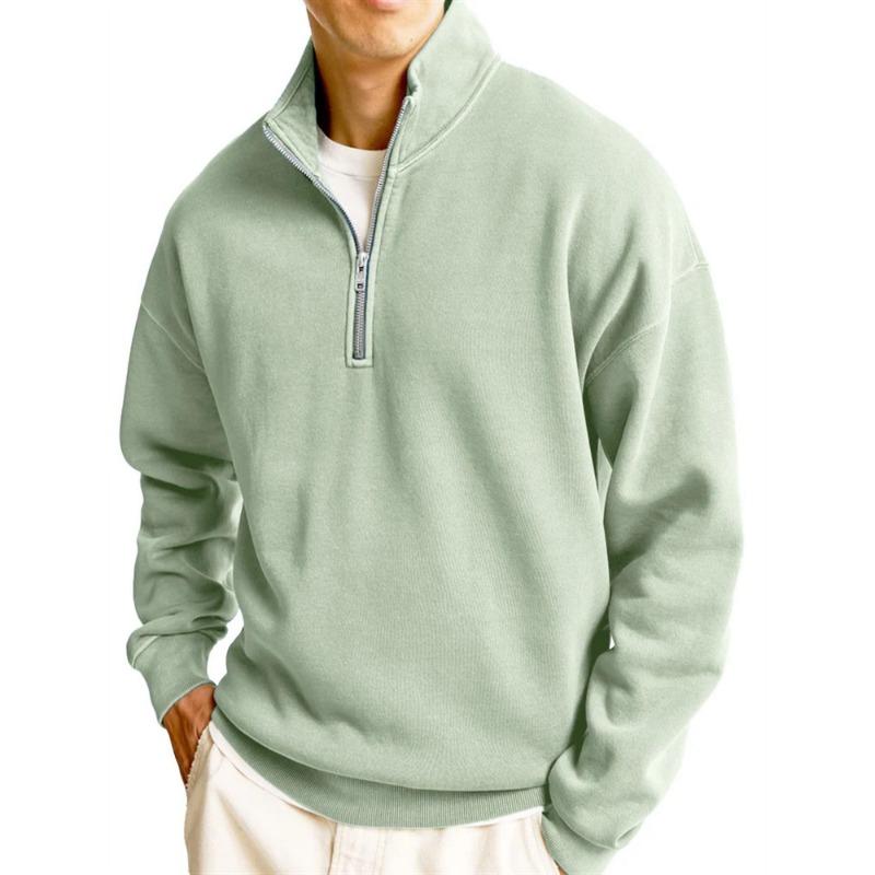 Spring Autumn Stand Collar Half Zipper Pullover Sports Sweatshirt Male Loose Casual Solid Color All-match Top Men