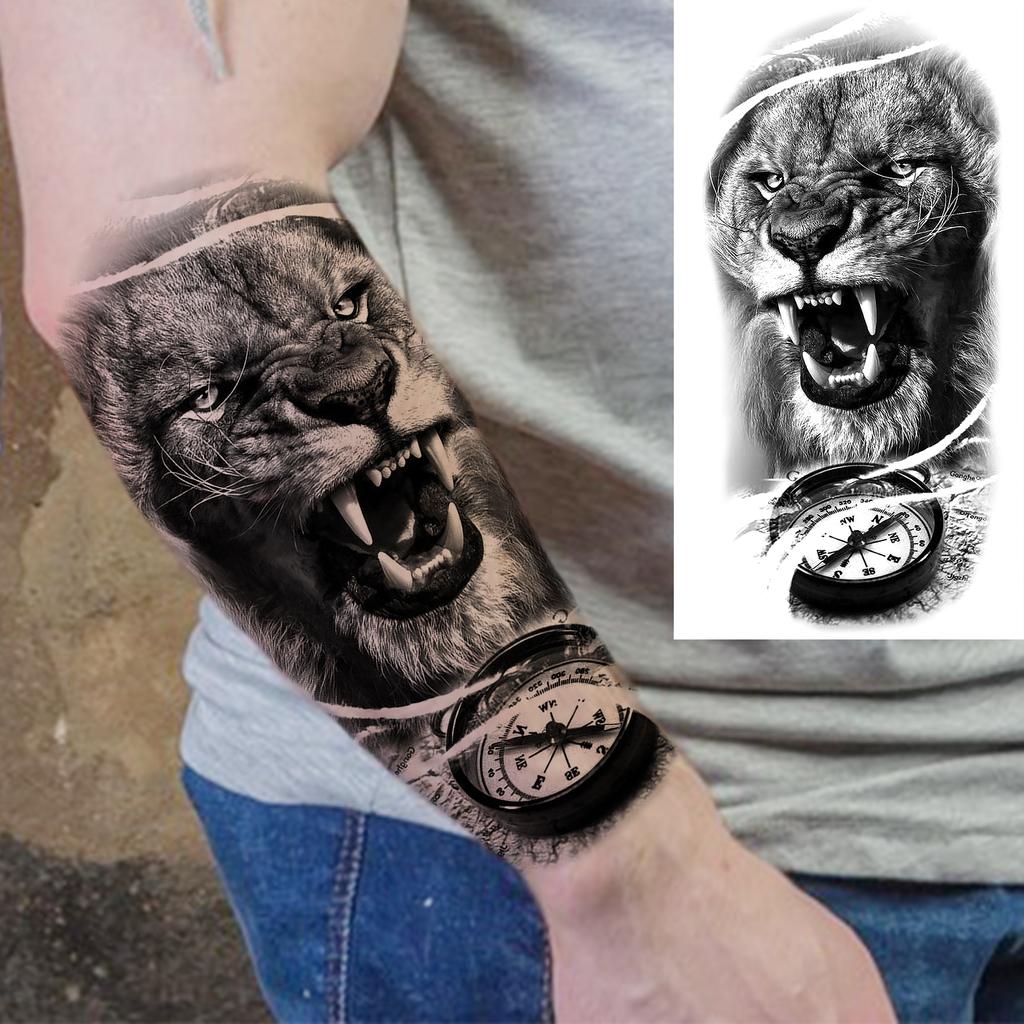 1 Sheet Realistic Fake Tiger Lion Temporary Tattoos For Women Men Adults Body Forearm Arm Leg Tattoo Sticker Waterproof Decor