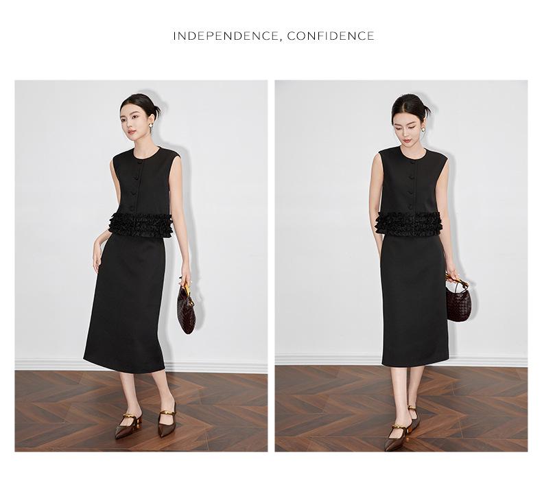 Stunning Fashionable Sleeveless Vest Coat & Midi Skirt Two-Piece Set