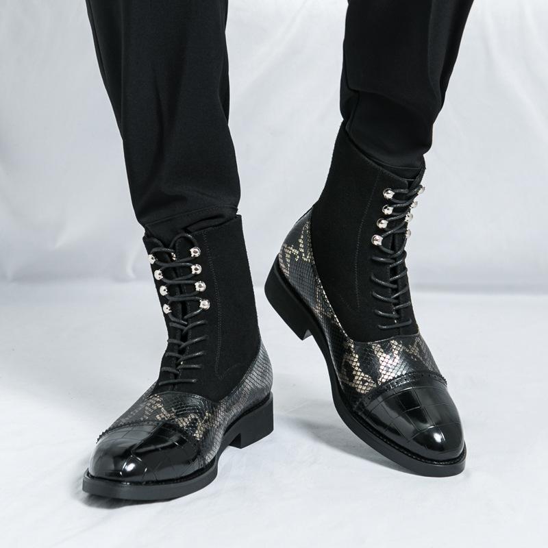 202546 large size autumn and winter new leather boots fashionable men's high-top shoes trendy British style pointed short boots